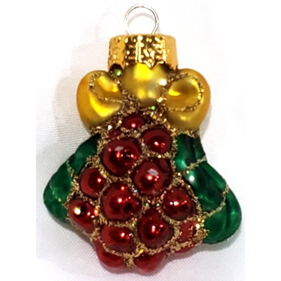 Set of 5 MINI GLASS CHRISTMAS ORNAMENTS clock stockings bells holly berry 1.75"h - Picture 7 of 16